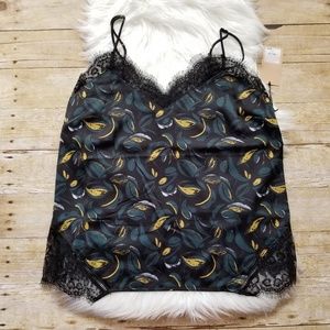 HALOGEN NWT SPAGHETTI STRAP CAMI PRINTED LACE TRIM